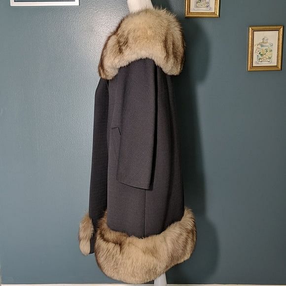 Fox Fur Trim Italian Wool 1960's Opera Swing Coat