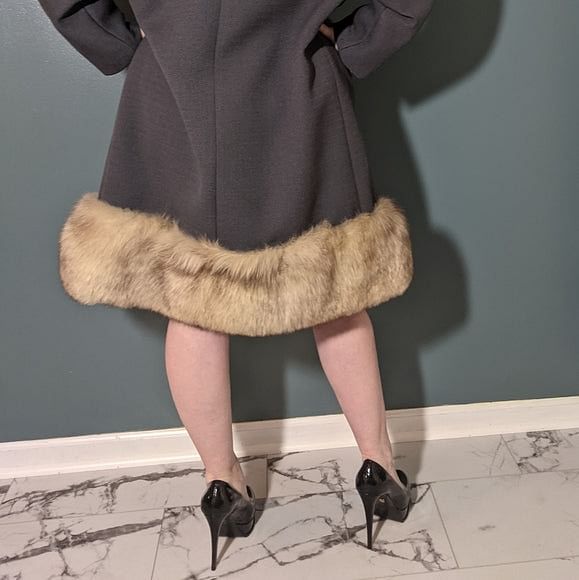 Fox Fur Trim Italian Wool 1960's Opera Swing Coat