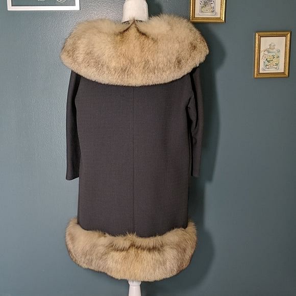 Fox Fur Trim Italian Wool 1960's Opera Swing Coat