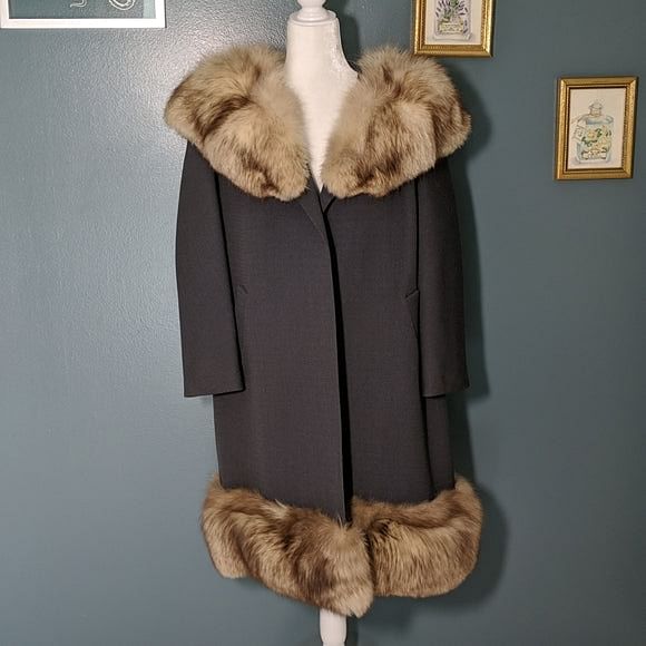 Fox Fur Trim Italian Wool 1960's Opera Swing Coat