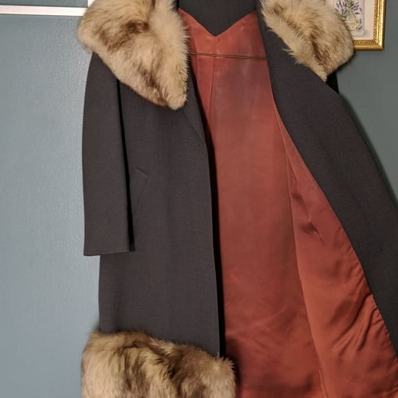 Fox Fur Trim Italian Wool 1960's Opera Swing Coat