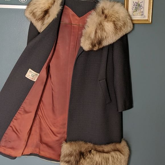 Fox Fur Trim Italian Wool 1960's Opera Swing Coat