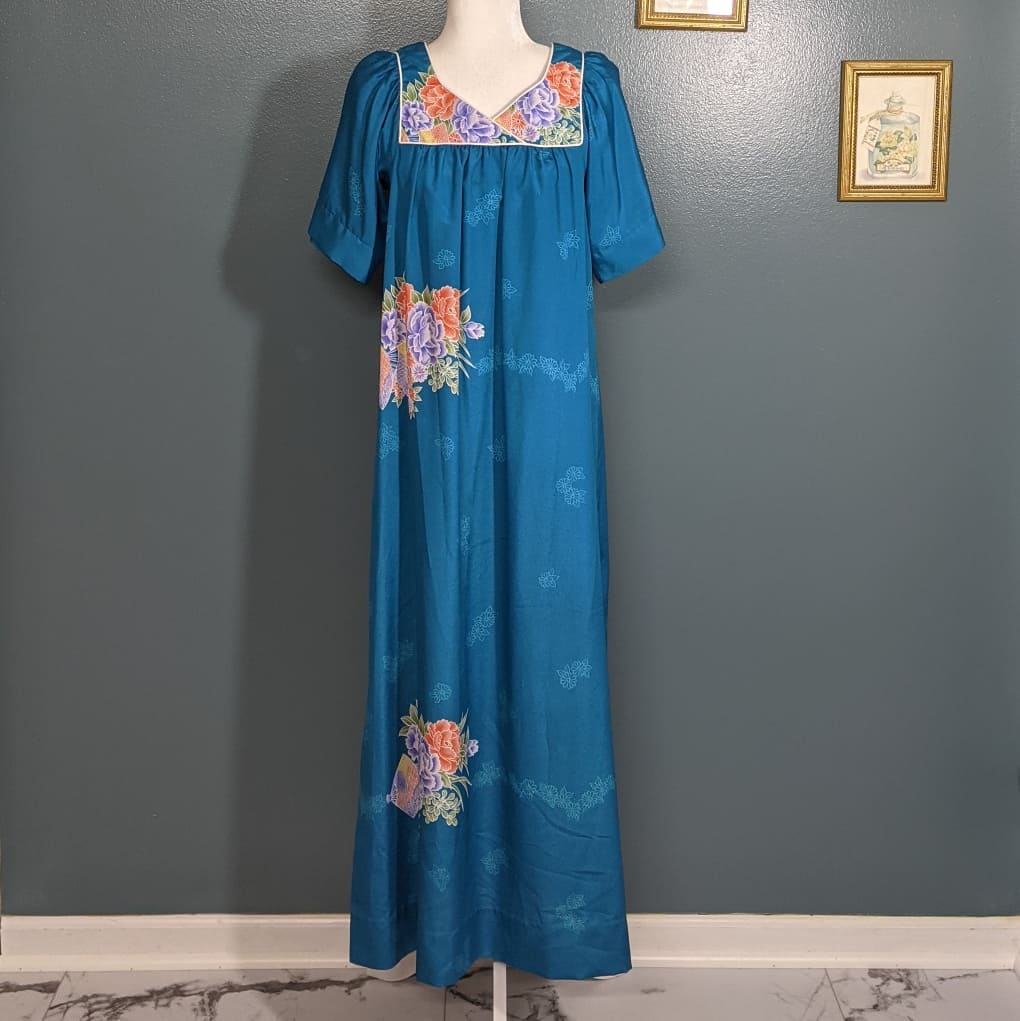 Sidan for Liberty House Hawaii Floral Teal Muumuu