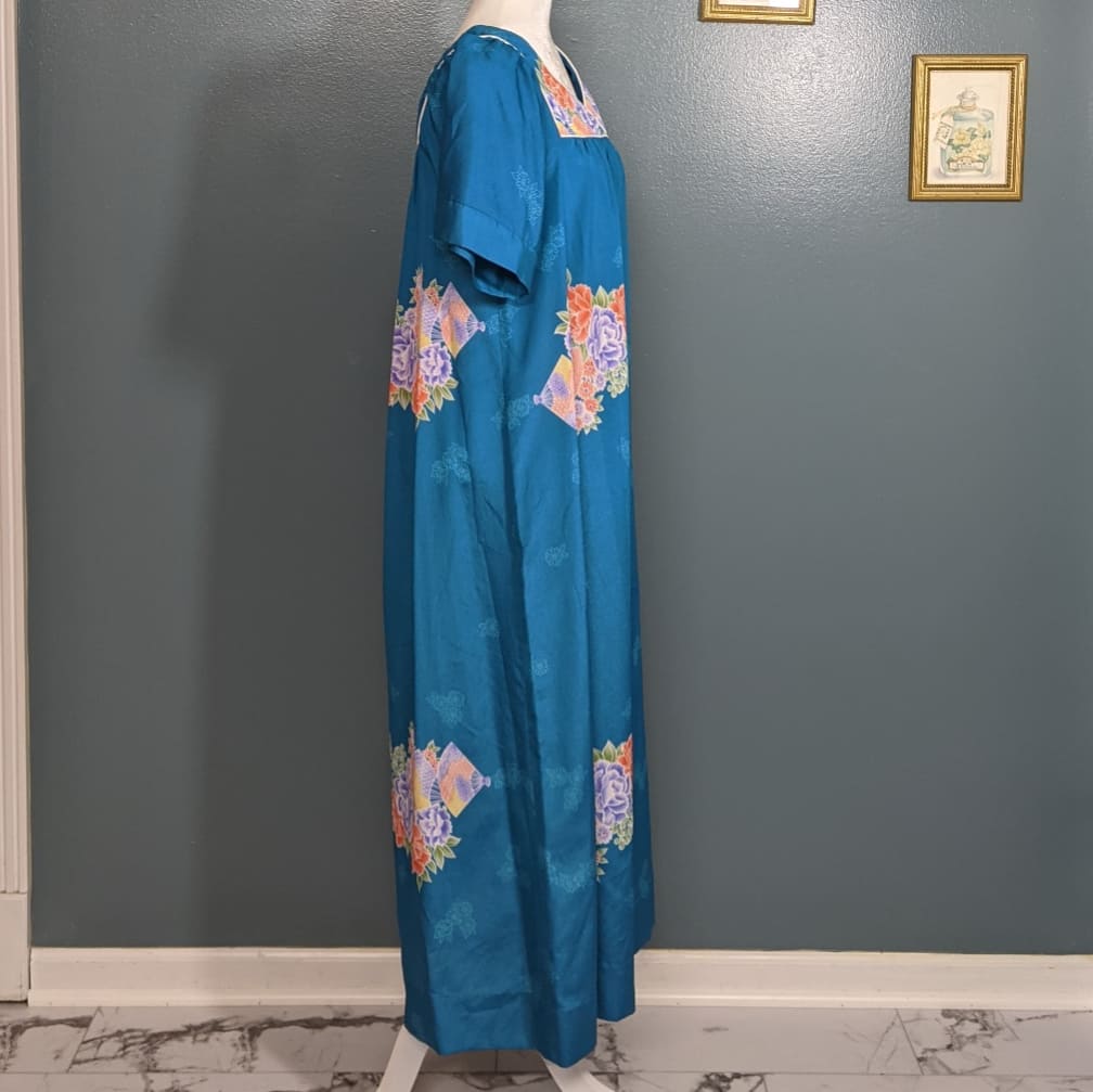 Sidan for Liberty House Hawaii Floral Teal Muumuu