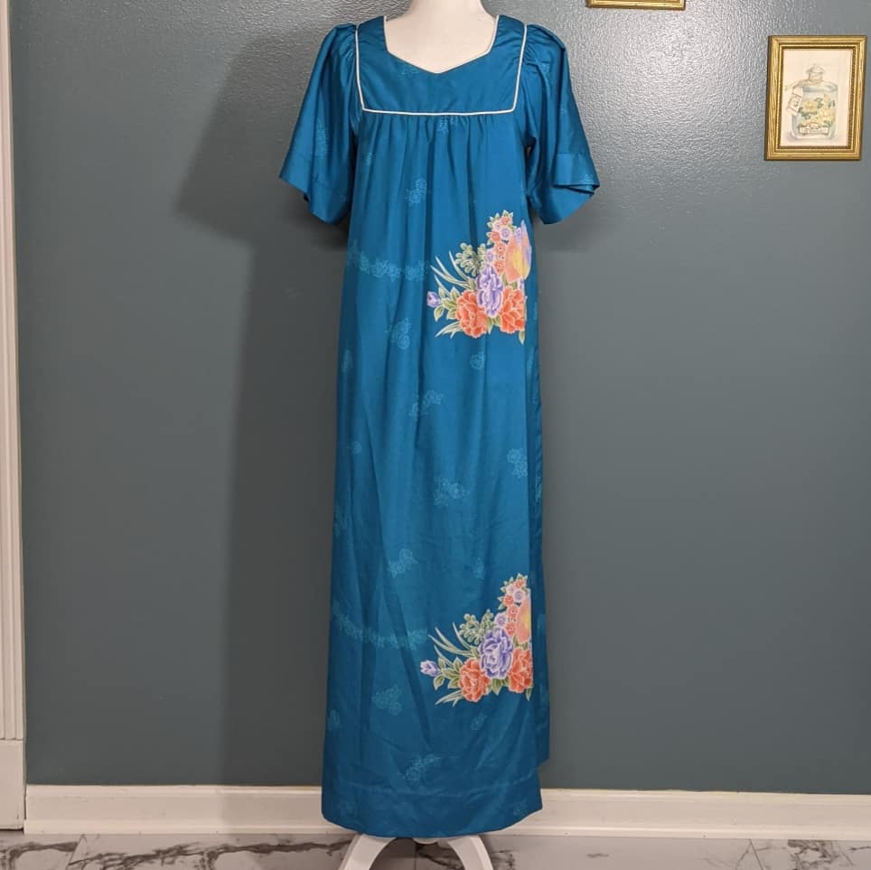 Sidan for Liberty House Hawaii Floral Teal Muumuu