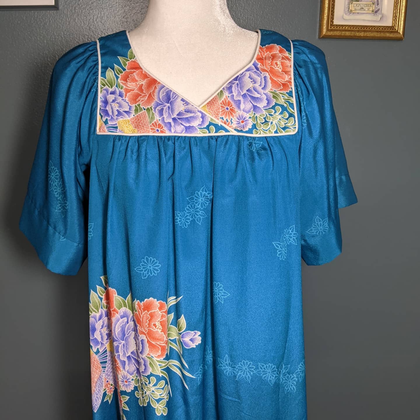 Sidan for Liberty House Hawaii Floral Teal Muumuu