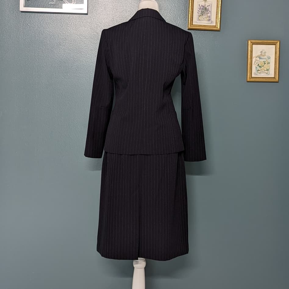 70s Russ Togs Pinstripe Suit Skirt and Jacket with Belt