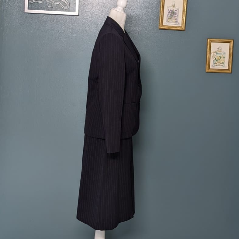 70s Russ Togs Pinstripe Suit Skirt and Jacket with Belt