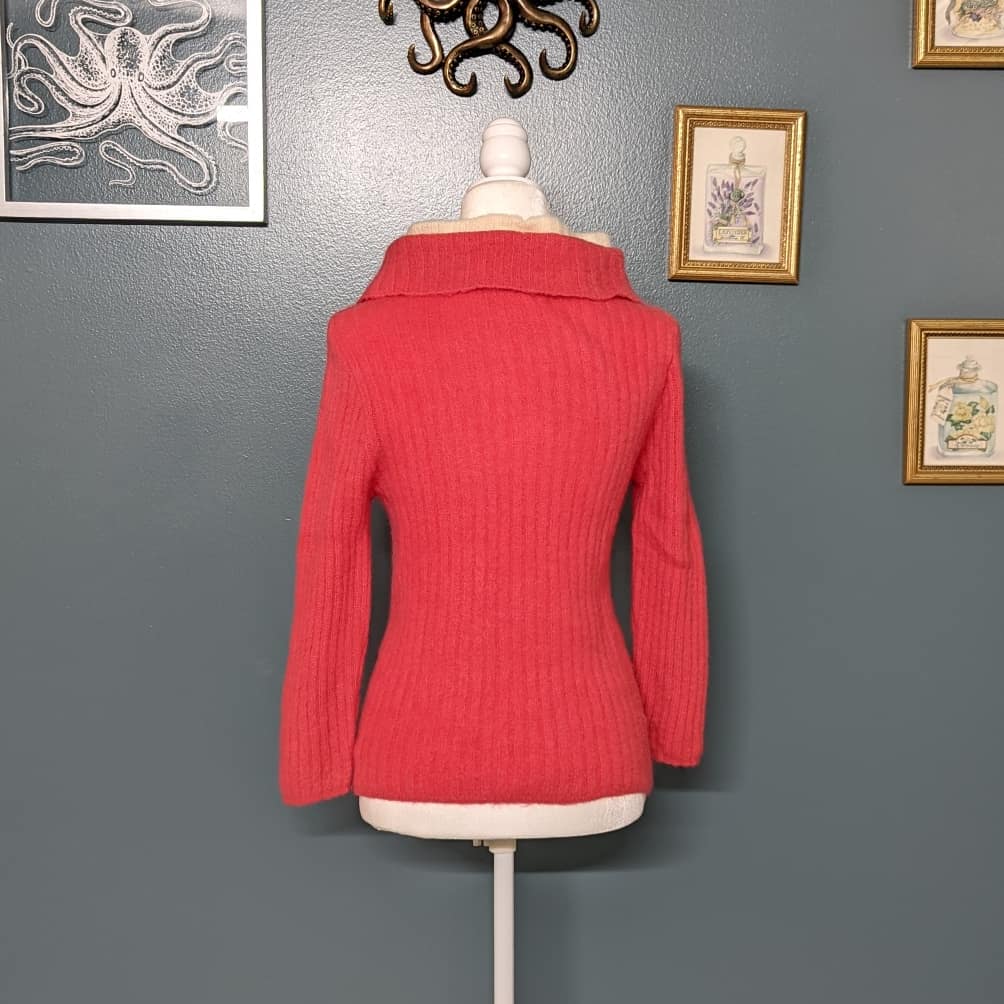 50s Yours Casually by Select Sportswear Watermelon Pink and Cream Wool Sweater