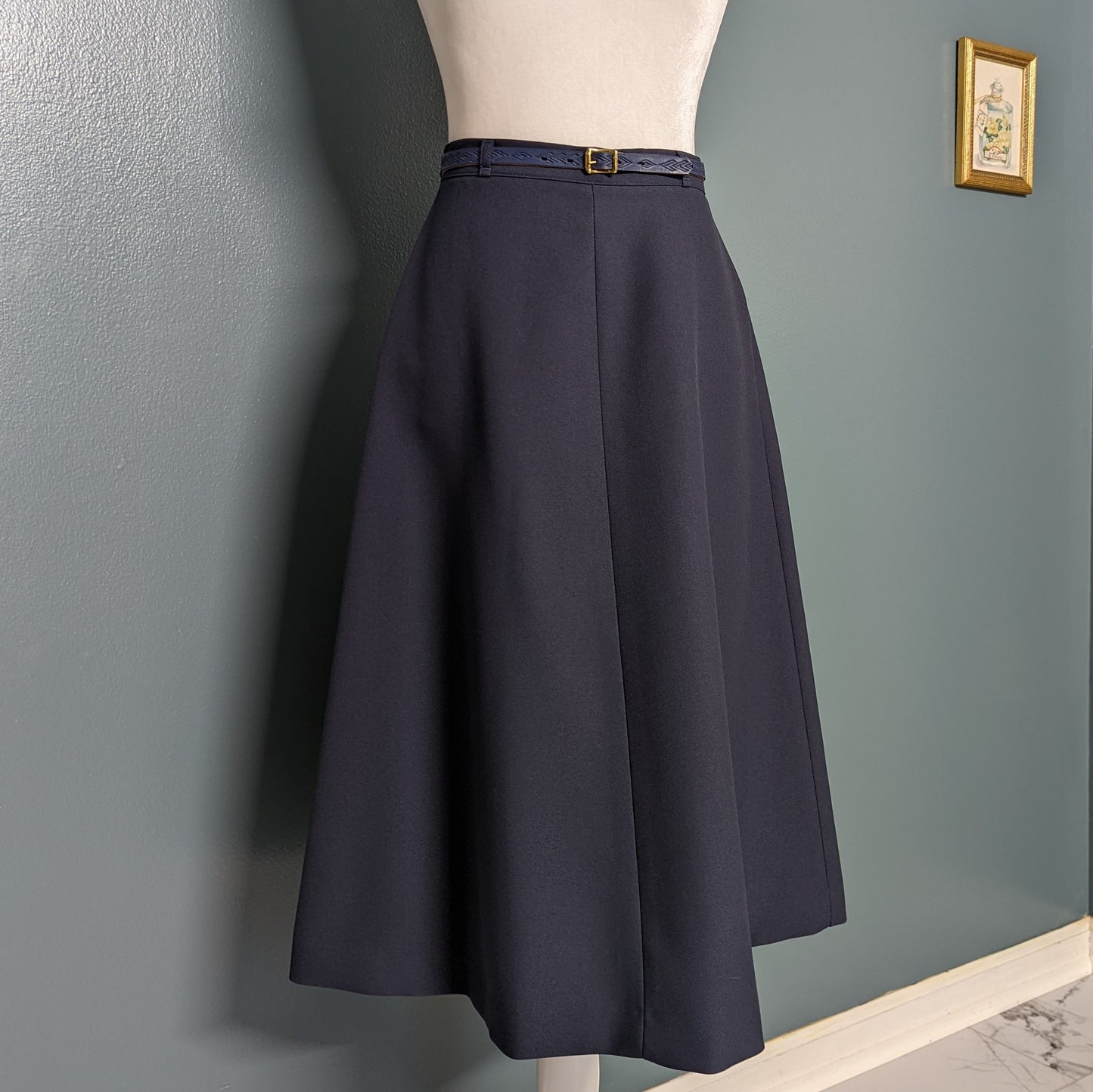 60s Bobbie Brooks Navy Wool Calf Length Circle Skirt