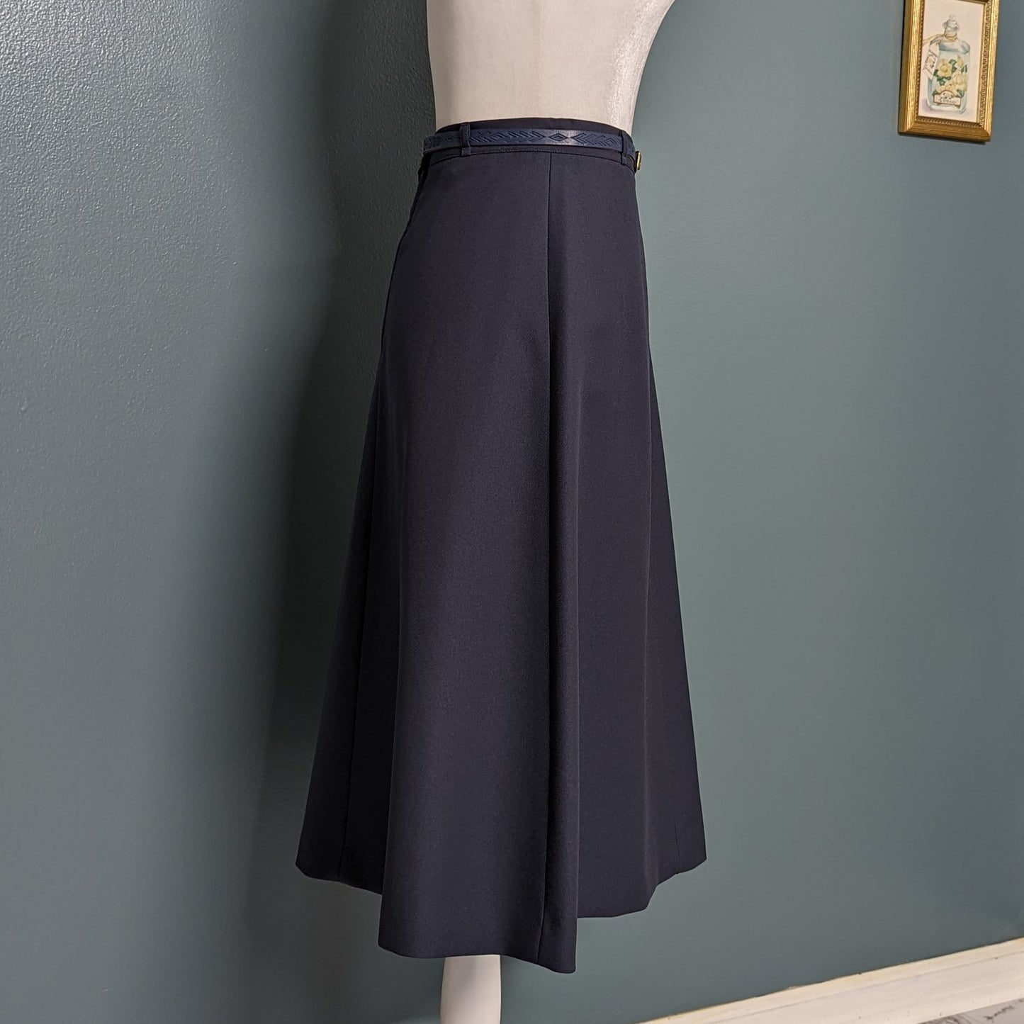 60s Bobbie Brooks Navy Wool Calf Length Circle Skirt