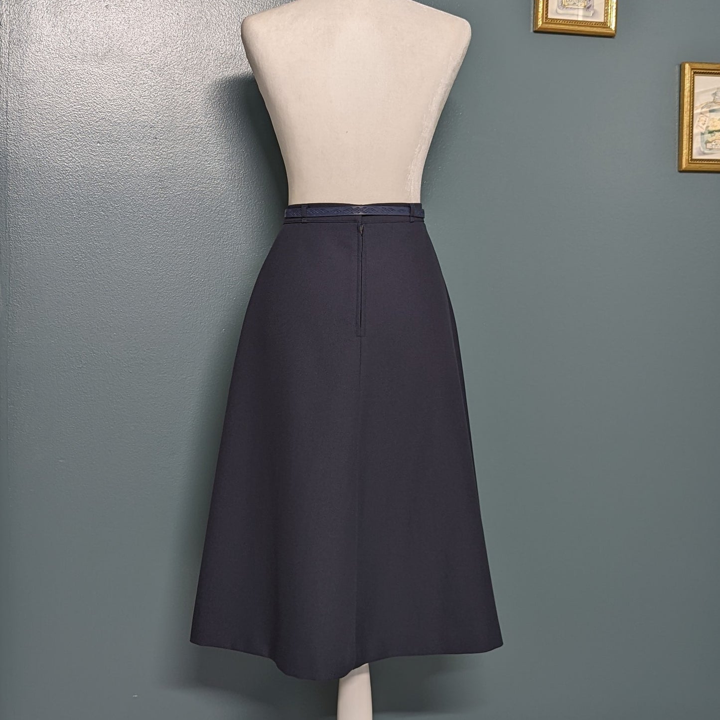 60s Bobbie Brooks Navy Wool Calf Length Circle Skirt