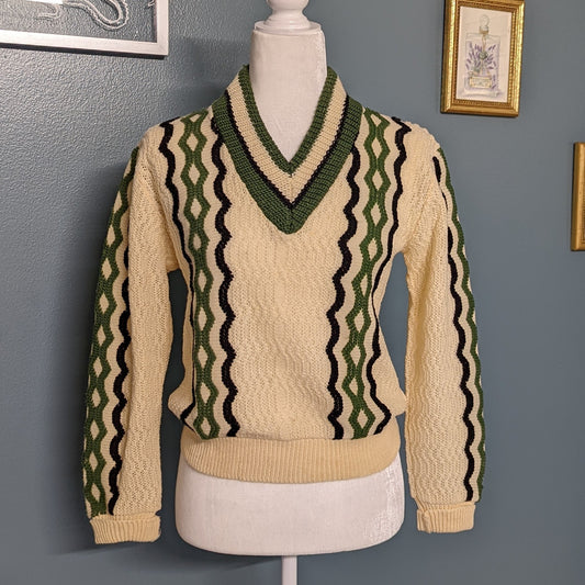 60s V Neck Virgin Wool Knit Sweater