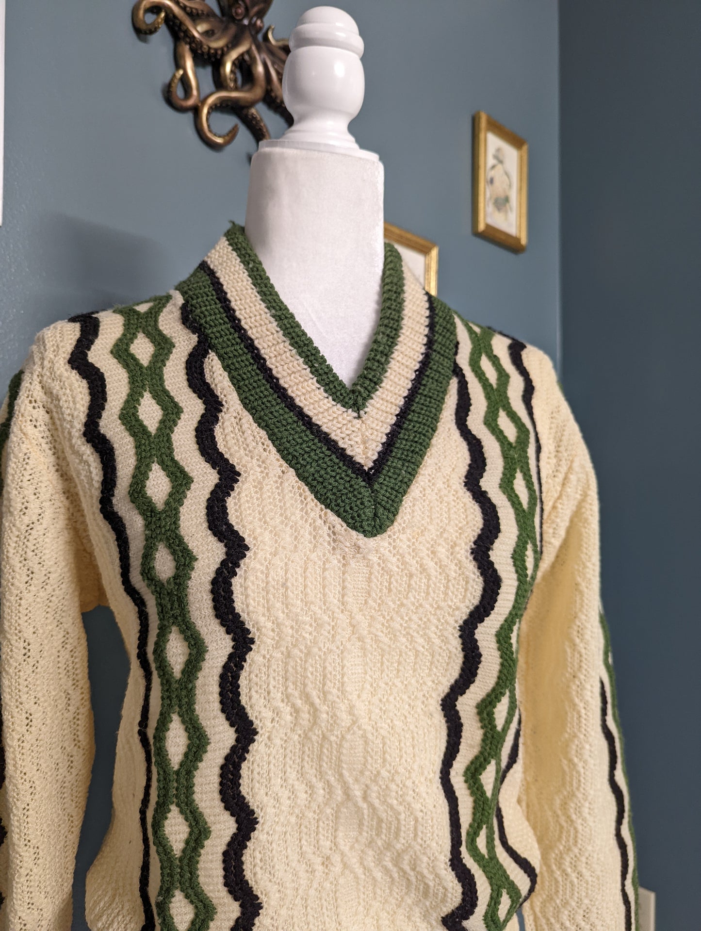 60s V Neck Virgin Wool Knit Sweater