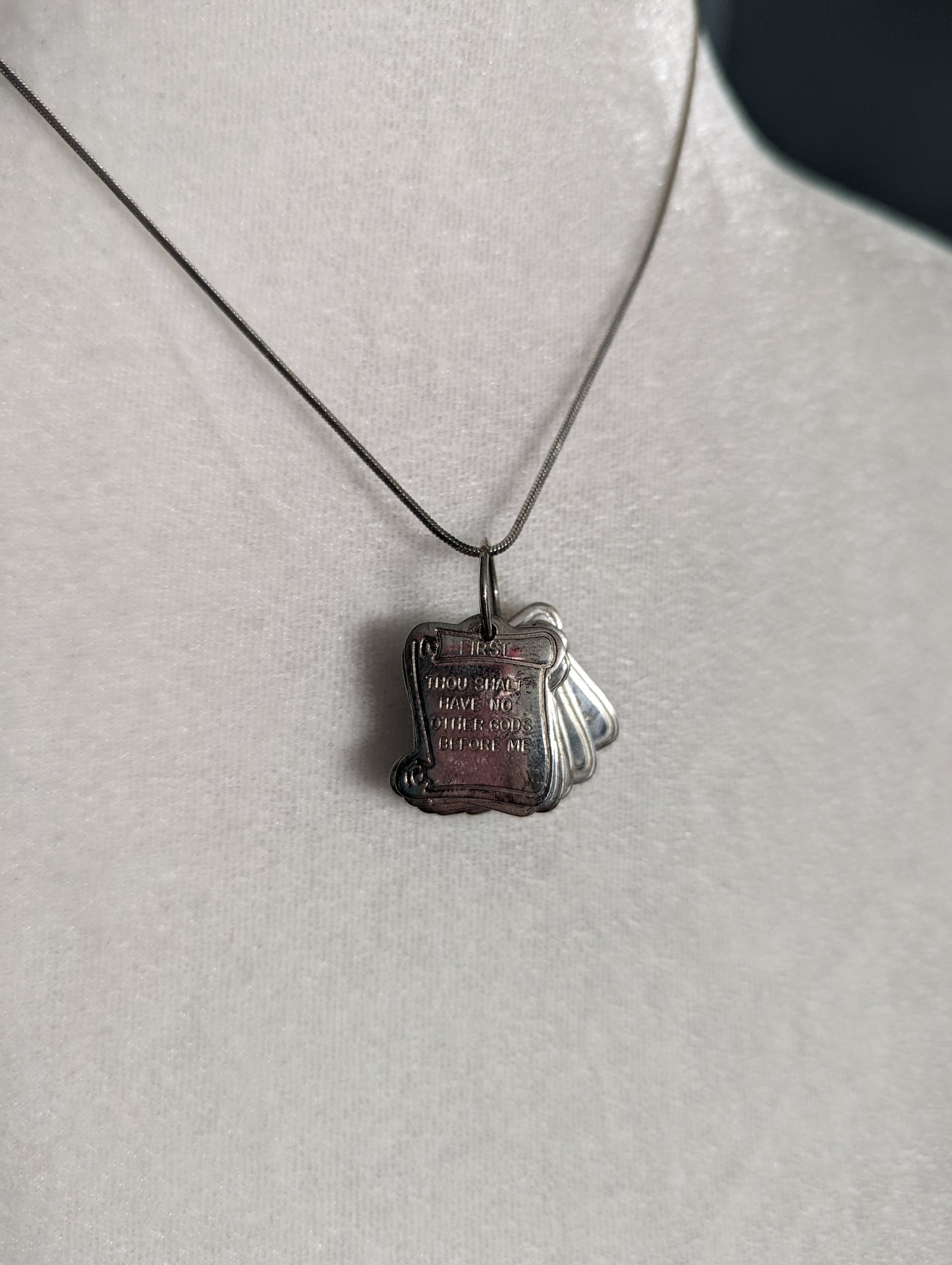 Vintage Silver Ten Commandments on Scrolls Necklace