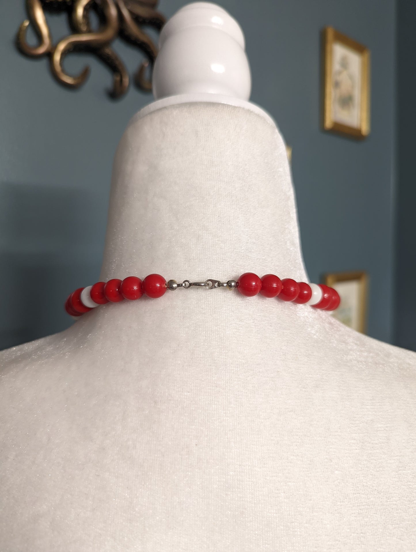 Red and White Chunky Beaded Necklace