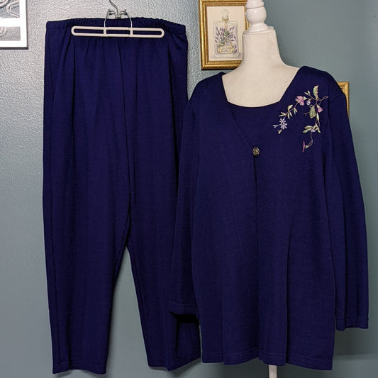 80s Plus Deep Blue Heavy Knit Layered Look Pant Set