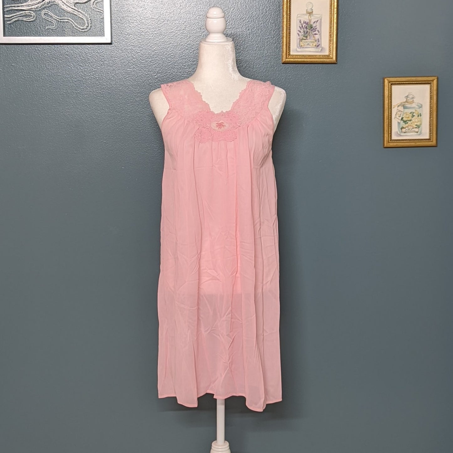 60s Pink Babydoll Lace and Nylon Nightie