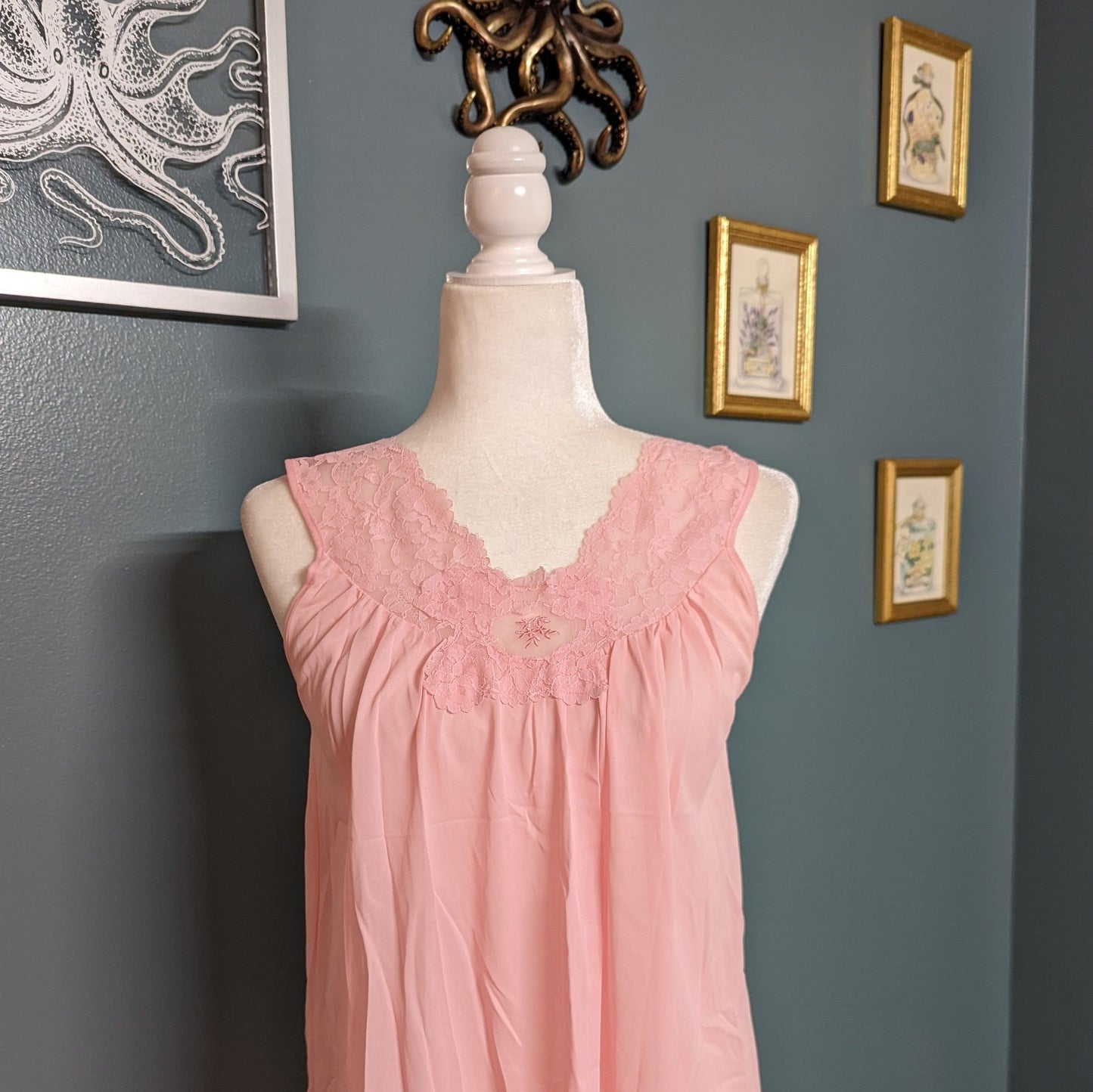 60s Pink Babydoll Lace and Nylon Nightie