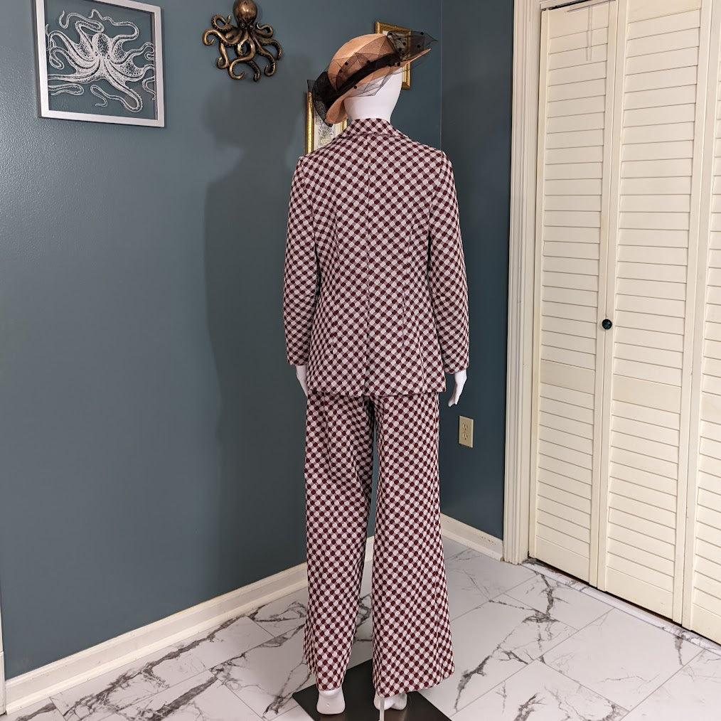 1970s Junior Way Brick and Cream Shepherd's Check Leisure Suit