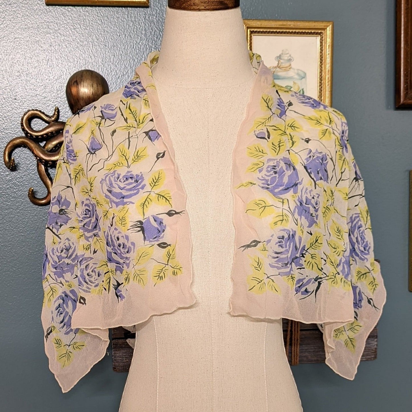 Painted Floral Silk Crepe Scarf