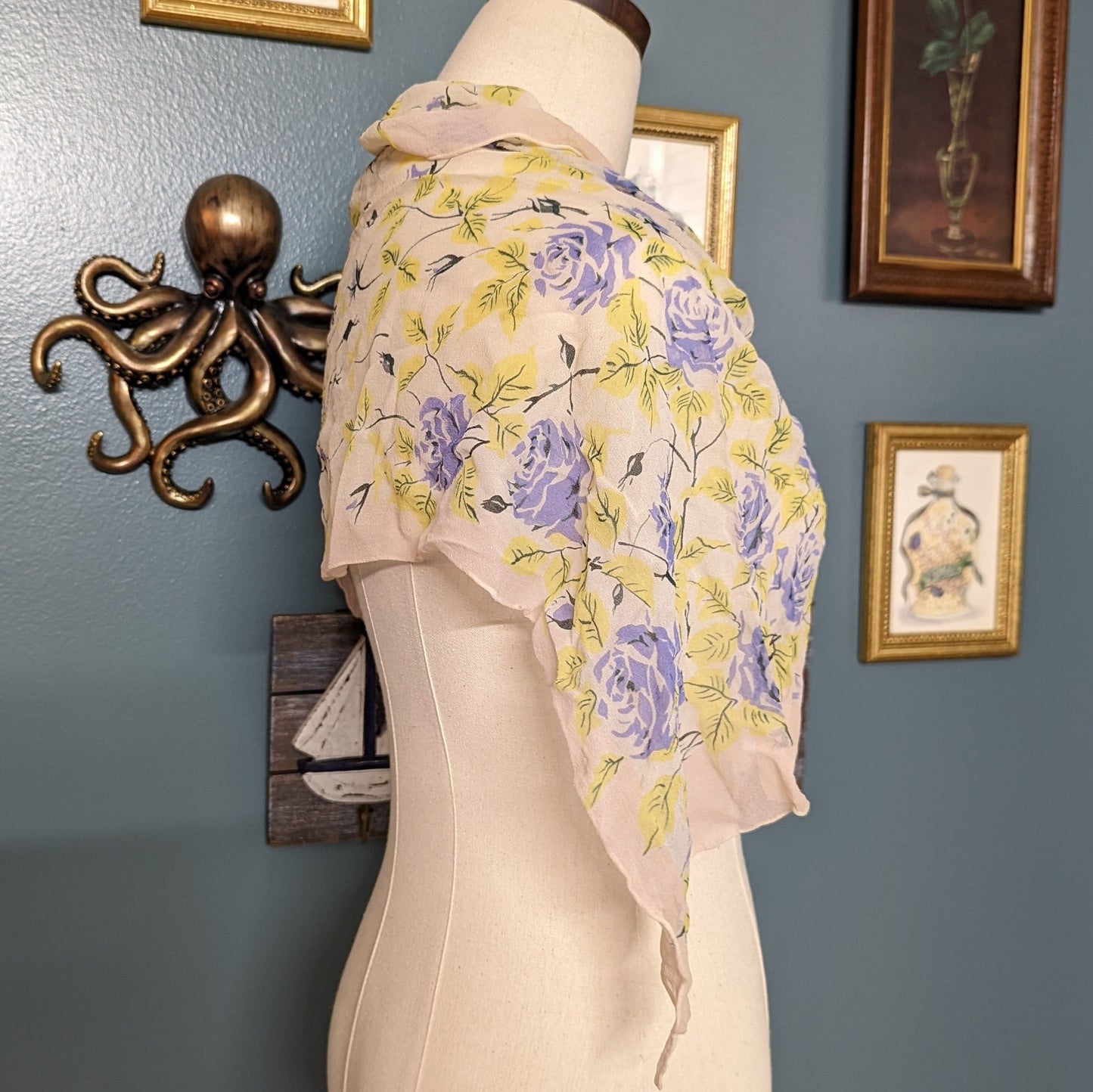 Painted Floral Silk Crepe Scarf