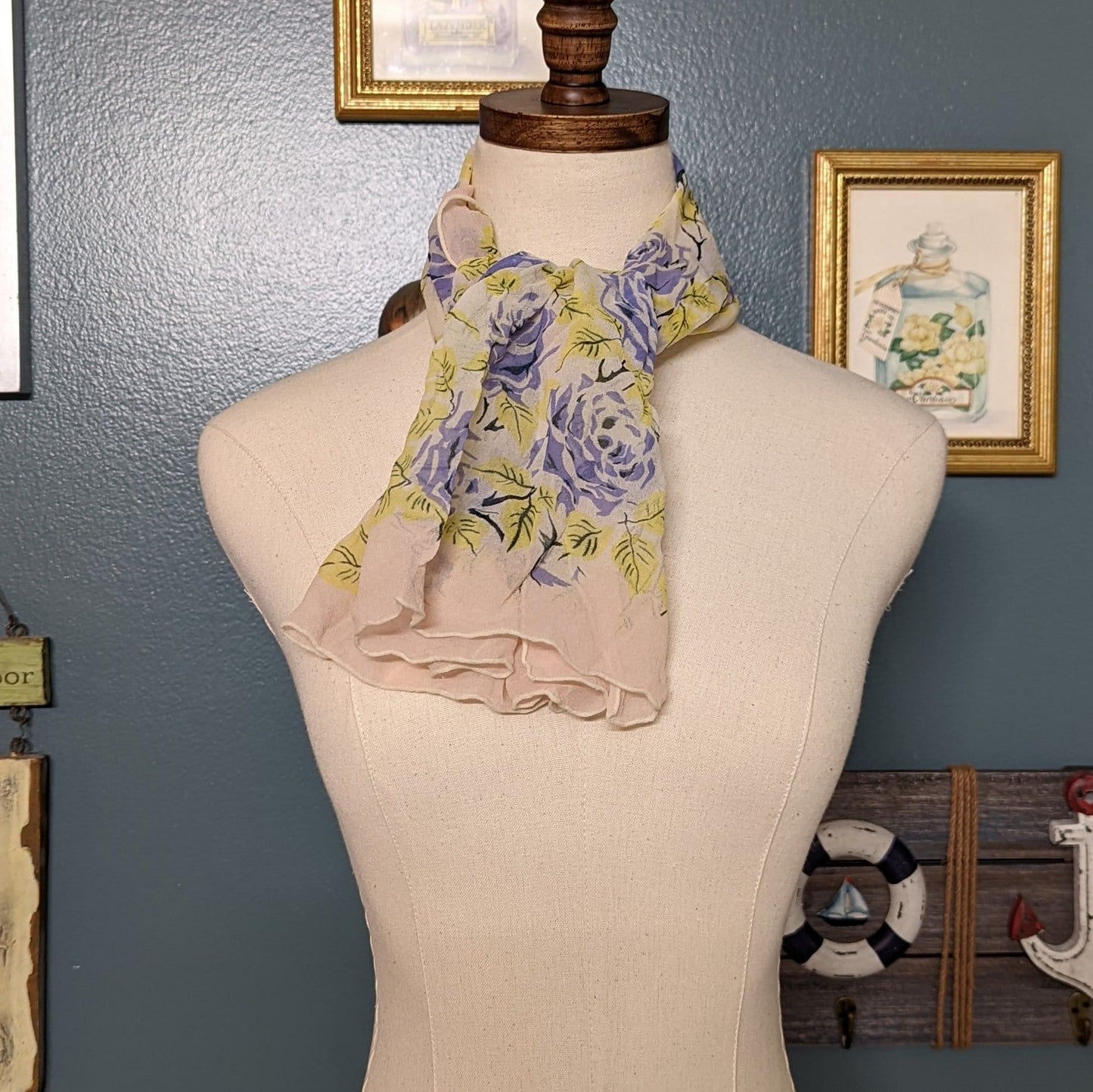 Painted Floral Silk Crepe Scarf