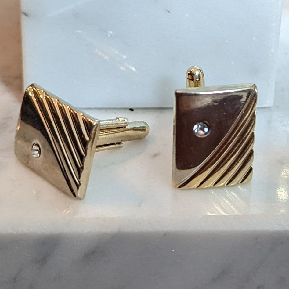 Pale Gold and Crystal Cufflinks