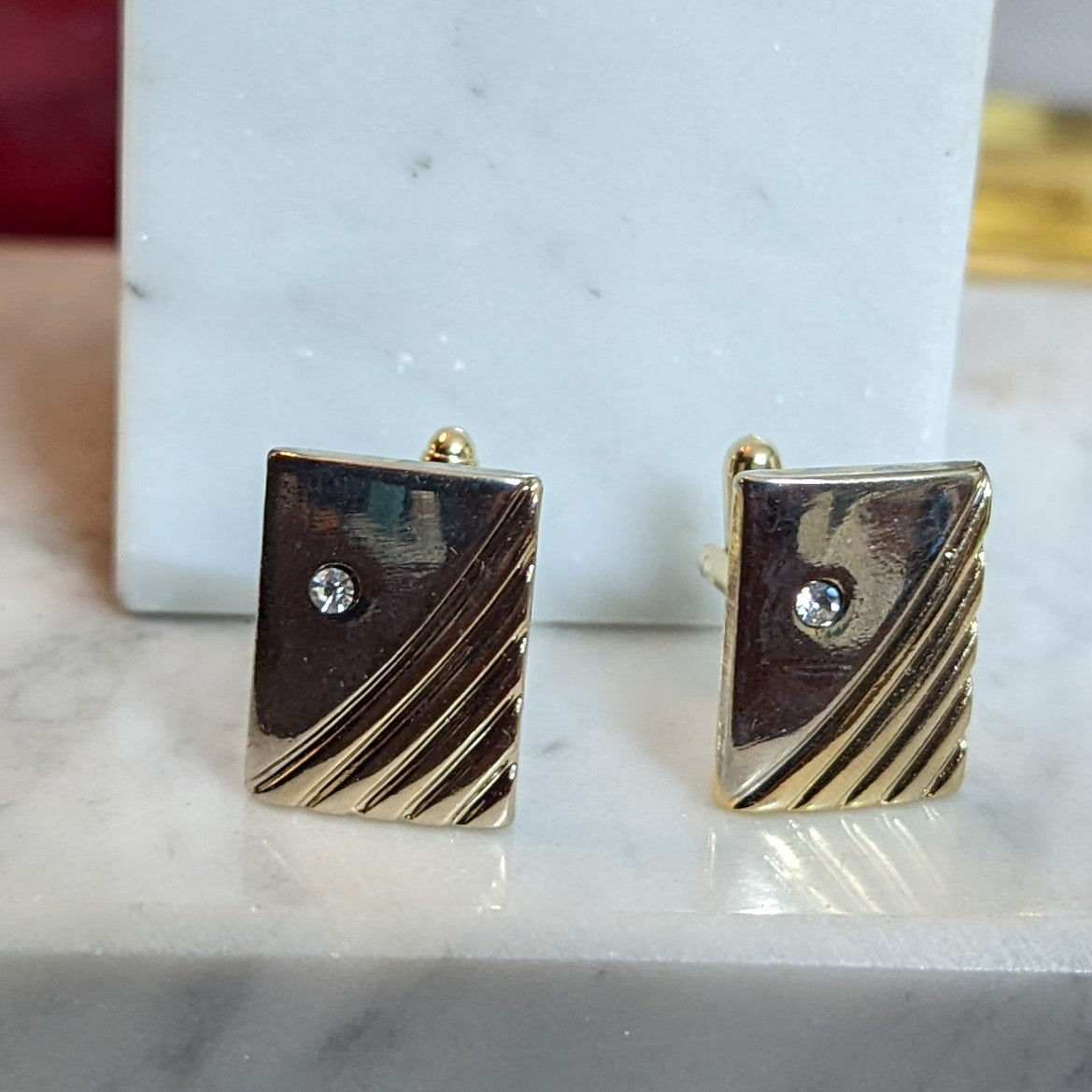 Pale Gold and Crystal Cufflinks