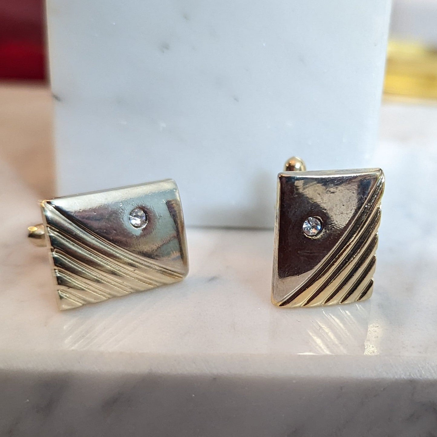 Pale Gold and Crystal Cufflinks