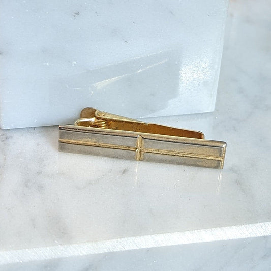 SWANK Gold Cross Tie Clip Tie Bar Mid Century