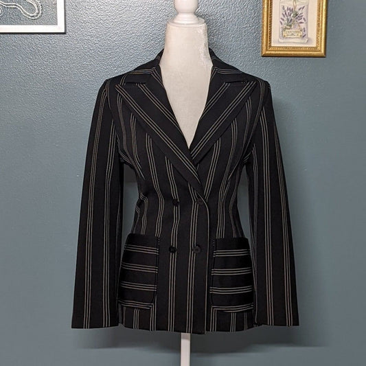 1960's Queen Casuals Pencil Striped Ulster Lapel Double Breasted Jacket